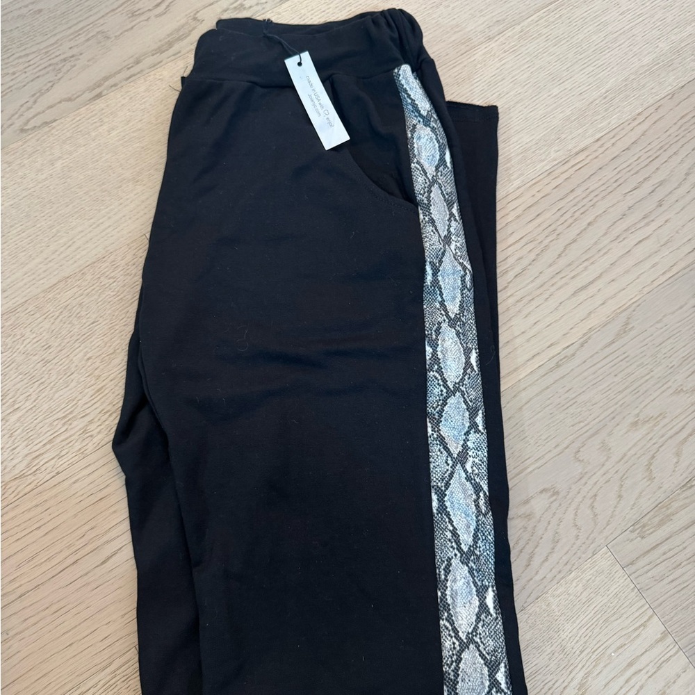 Joia Straight Leg Black Sweatpants With Snakeskin Detail In Size Medium- NWT